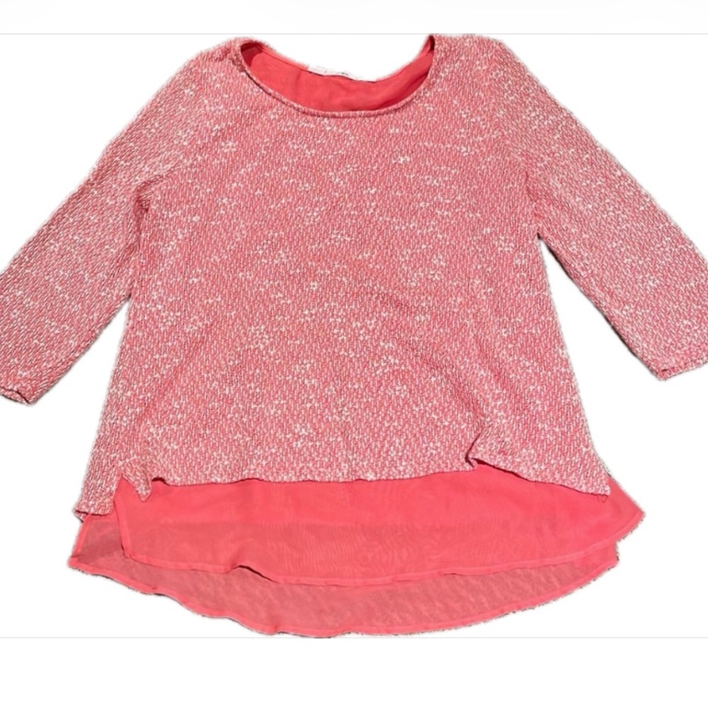 Gibson Pink and White Sweater with Chiffon detail